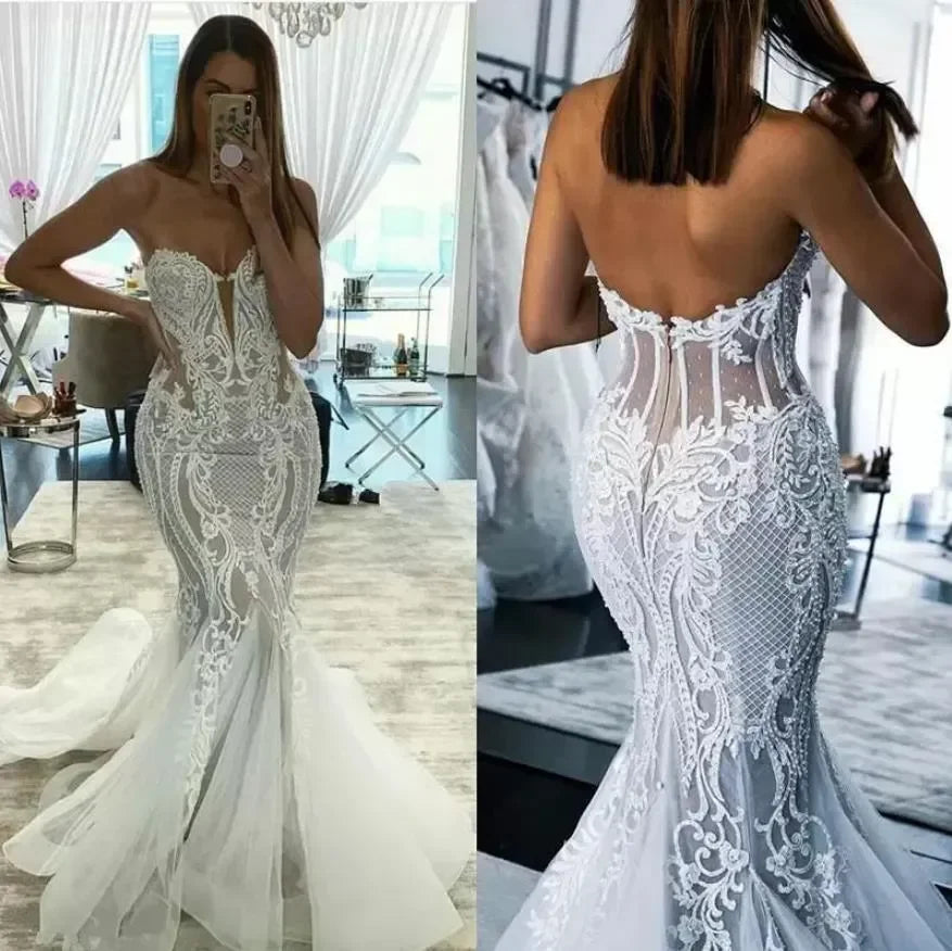 Wedding Dresses Lace Applique Sweep Train Sweetheart Neckline Bridal Gowns Corset Back Vestidos De Novia Plus Size
