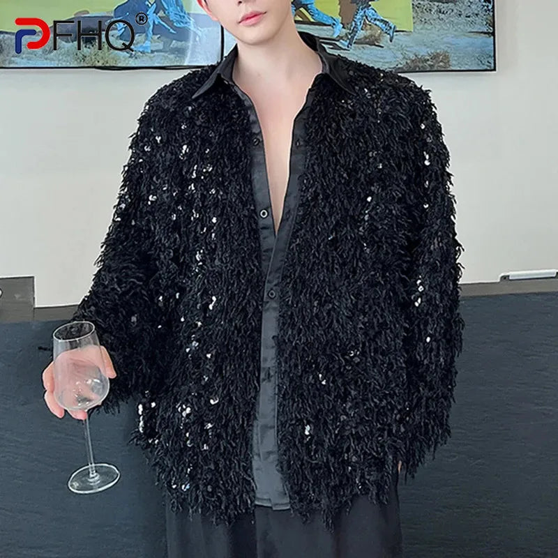 PFHQ Men's Delicacy Shirts Nightclub Style Light Luxury Heavy Craftsmanship Embroidered Bead Patch Patchwork Tops Summer 21Z4231