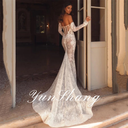 Yunshang Elegant Mermaid Wedding Dress Women 2024 Lace Open Back Sweetheart Long Sleeve Bridal Gown Sweep Train Vestido De Novia