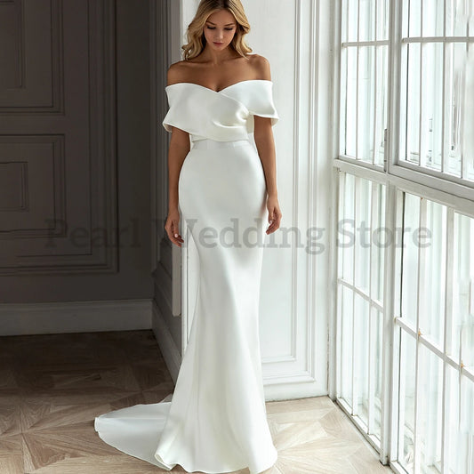 White Detachable Trailing Wedding Dress Sweetheart Satin Mermaid Off the Shoulder Bridal Gowns Custom Made Vestidos De Novia