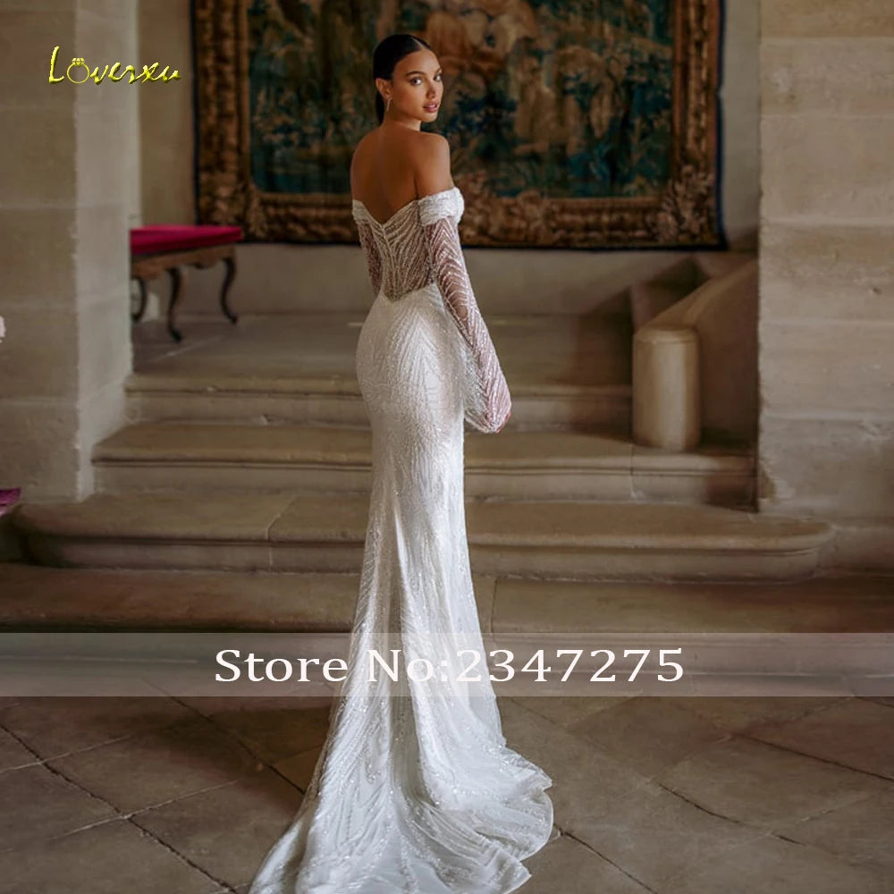 Loverxu Mermaid Sexy Wedding Dresses 2024 Sweetheart Off The Shoulder Vestido De Novia Lace Detachable Train Robe De Mariee