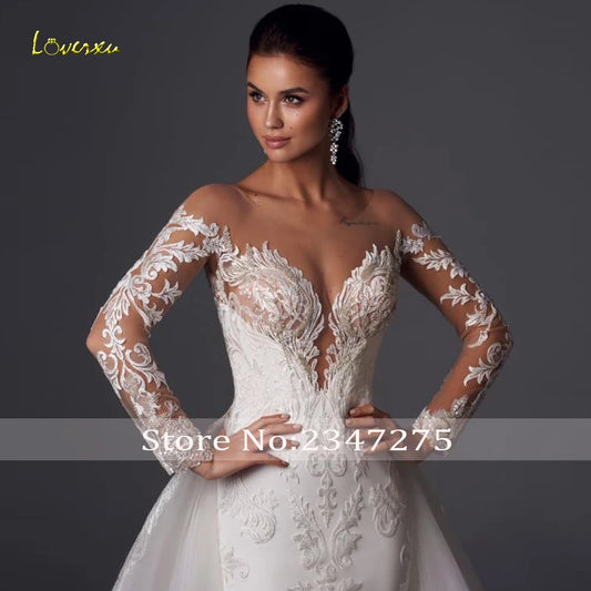 Loverxu Mermaid Vintage Wedding Dresses 2024 Sweetheart Long Sleeve Vestido De Novia Appliques Detachable Train Robe De Mariee