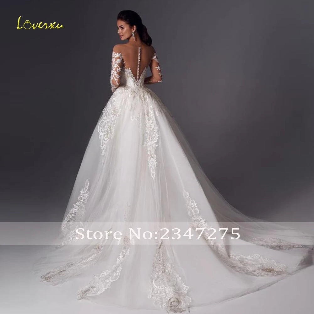 Loverxu Mermaid Vintage Wedding Dresses 2024 Sweetheart Long Sleeve Vestido De Novia Appliques Detachable Train Robe De Mariee