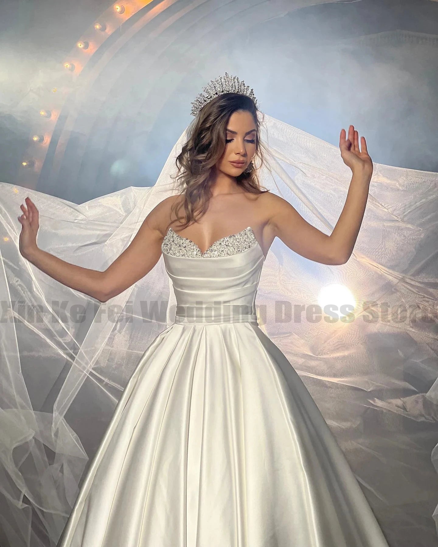 Elegant Simple Boho Wedding Dresses For Women Beautiful Luxury Satin Off Shoulder Sleeveless Beaded Illusion Exquisite New 2023