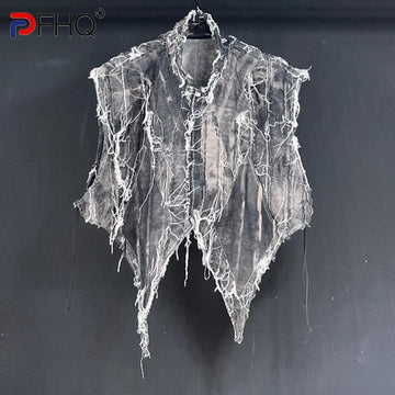 PFHQ Men's Dyed Denim Vest Tide Irregular Niche Cool Versatile Creativity Vintage High Street Original Waistcoat Autumn 21Z2288