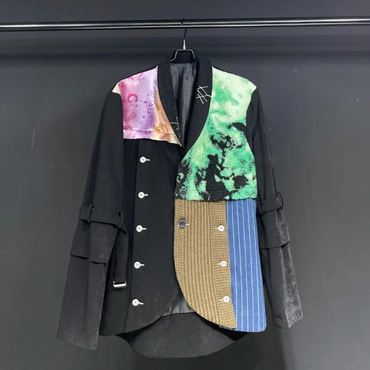 PFHQ Blazer Design Spring New Color Contrast Patchwork Velvet Front Tuxedo Suit 2023 Spring Original High Quality Men's Jackets