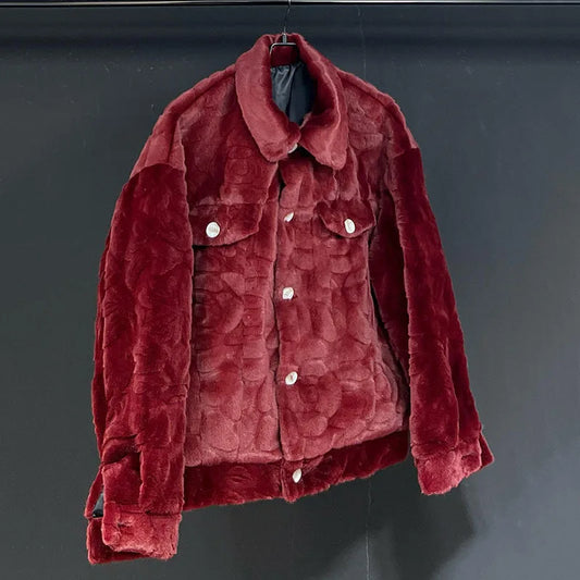 PFHQ Faux Fur Coat 2024 Autumn Winter New Imitation Thick 2024 Solid Color Turn-down Collar Male Tops Streetwear 21Z8006